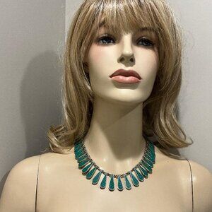 Mexican Sterling Silver and crushed turquoise vintage Statement necklace EUC